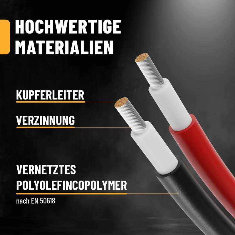 Solarkabel 6 mm², 10 m, mit Solarsteckern