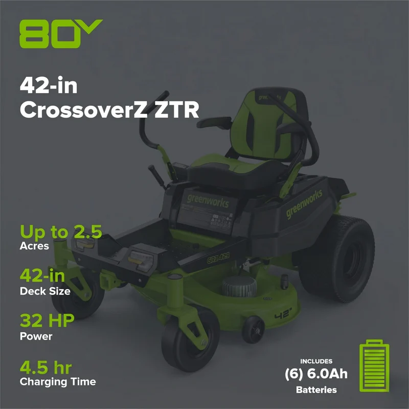 80V 42" Cordless Battery CrossoverZ Zero Turn Lawn Mower, (6) 6Ah Batteries and 600W Wall Charger, CRZ4282