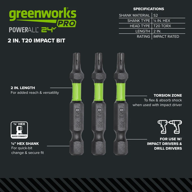 Pro 3-PC S2 2” Impact Rated Bits