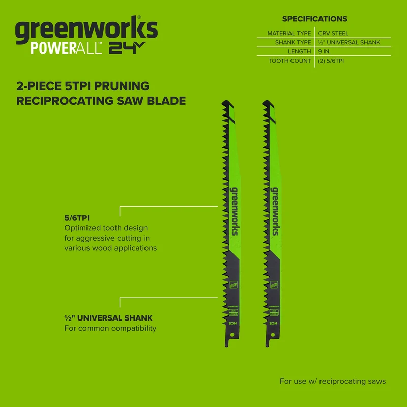 2-PC 9 in. 5TPI Recip Saw Pruning Blades