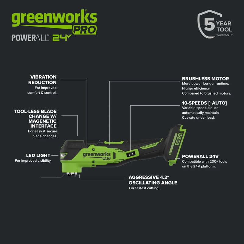 24V PowerAll Pro 4.2° Oscillating Multi-Tool Kit with with Depth Stop, Dust Extractor & Sanding Accessories