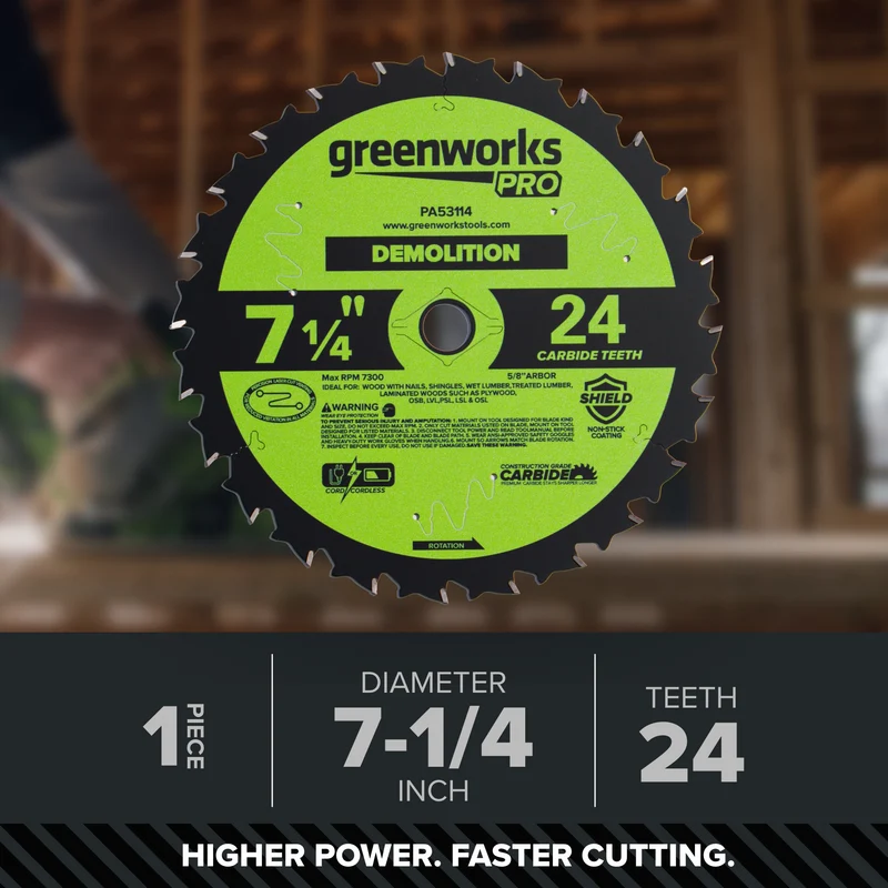 Pro 24-Tooth 7-1/4" Demolition Circular Saw Blade with Construction-Grade Carbide Teeth