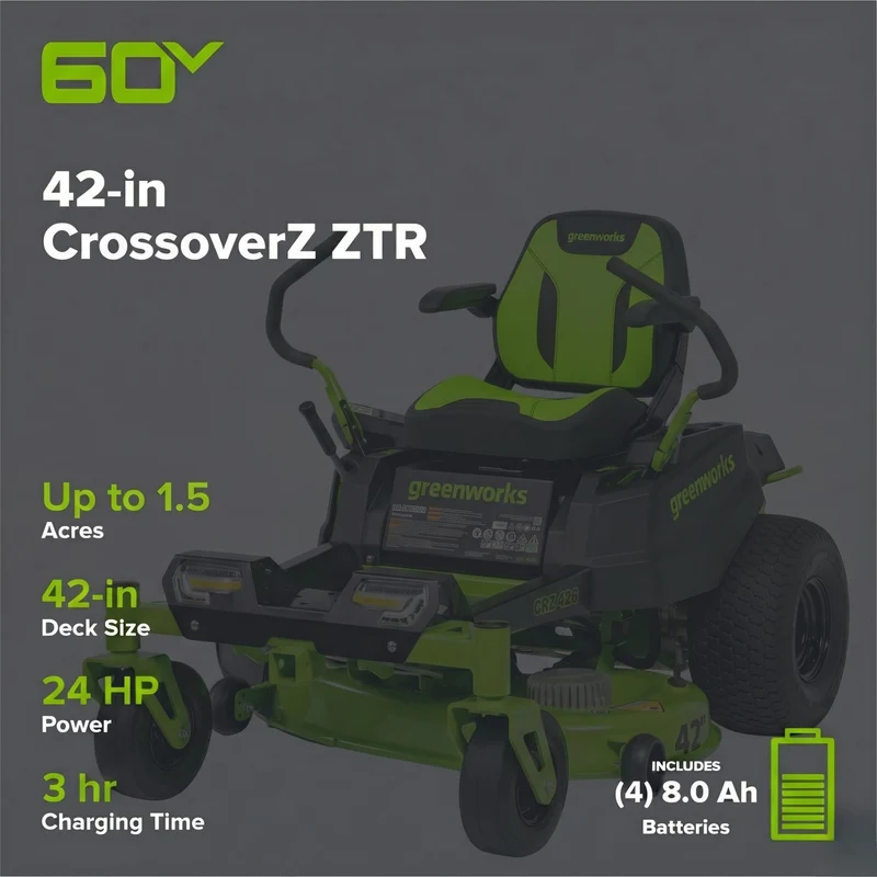 60V 42" Electric CrossoverZ Zero Turn Mower: (4) 8 Ah Batteries and 600W Wall Charger, CRZ4262