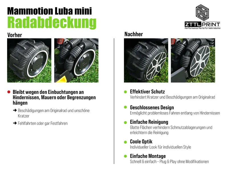 Mammotion Luba mini AWD Mähroboter Performance Style Radabdeckung Radkappe Felge