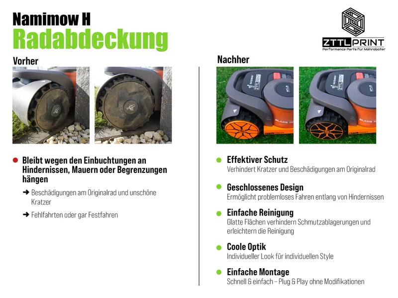 Segway Navimow H-Serie Mähroboter Performance Style Radabdeckung Radkappe Felge orange