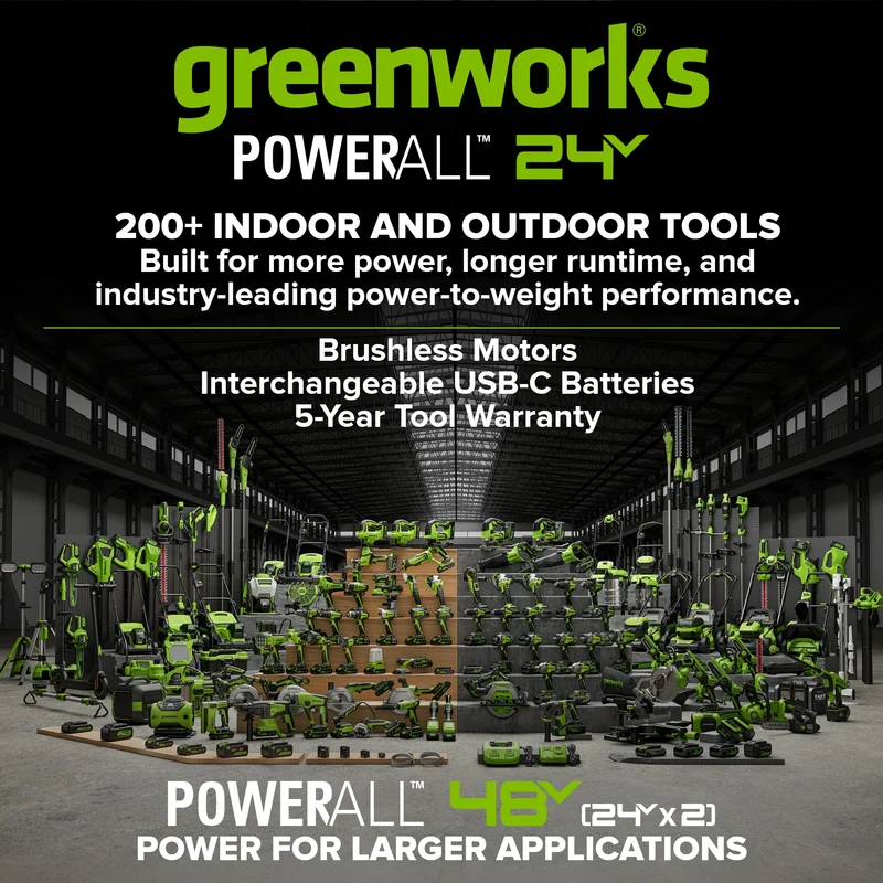 24V PowerAll 1/4" 1900 in-lbs Brushless Impact Driver Kit: (1) 2.0 Ah USB-C Battery, (1) 30W USB-C Charger Block, (1) 3' 100W USB-C Cable, (1) Belt Clip, (1) Pro 10PC Dual Sided Impact Bit Sets