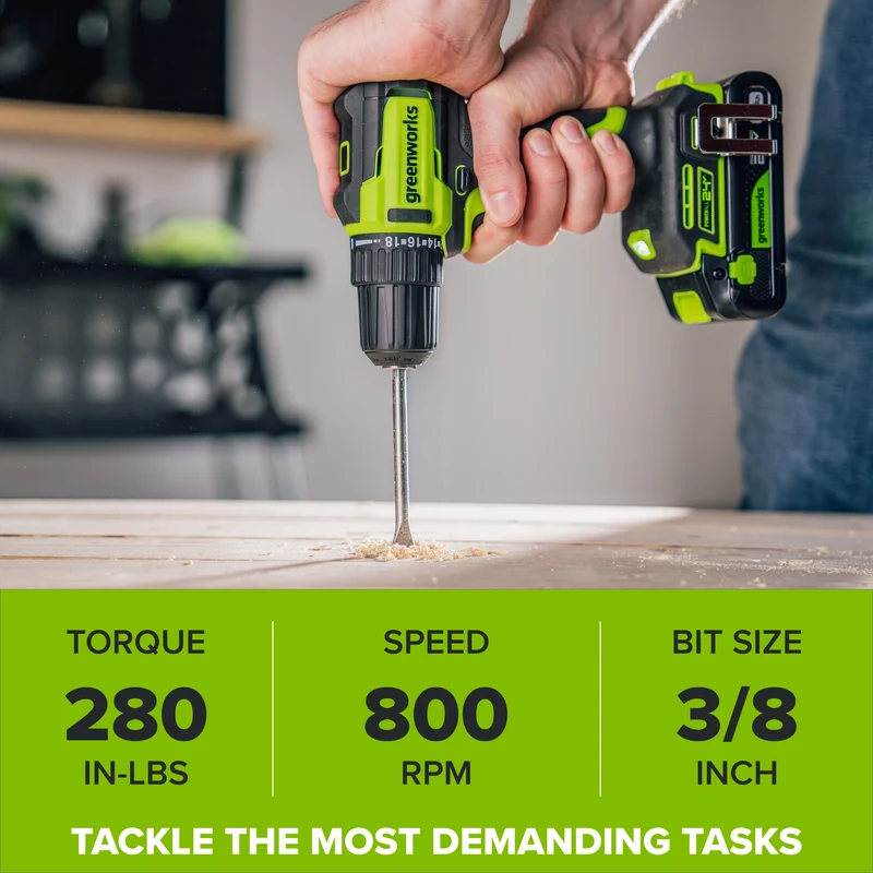 24V Cordless 280 in-lbs Drill/Driver Power Tool 5PC Combo Kit: (2) 2.0 Ah USB-C Batteries, 30W USB-C Charger Block, and 3' 100W USB-C Cable