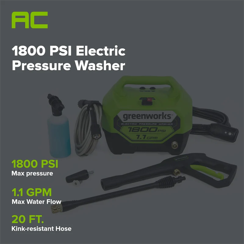 1800 PSI 1.1 GPM Cold Water Electric Pressure Washer