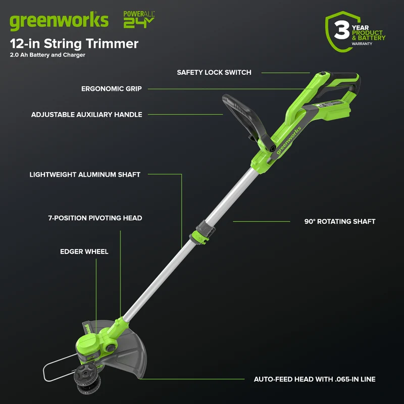 24V 12" Cordless Battery String Trimmer/Edger and 320CFM Leaf Blower Combo Kit w/ 2.0Ah Battery and Charger