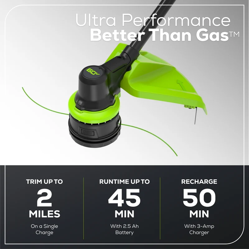 60V 17" Cordless Battery Brushless String Trimmer: 2.5 Ah Battery and Charger