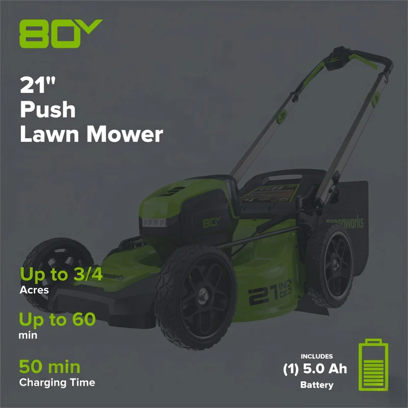 OPEN BOX 80V 21" Cordless Battery 4-in-1 Push Lawn Mower & 700CFM Blower Combo Kit w/ 5.0Ah Battery & 6A Charger