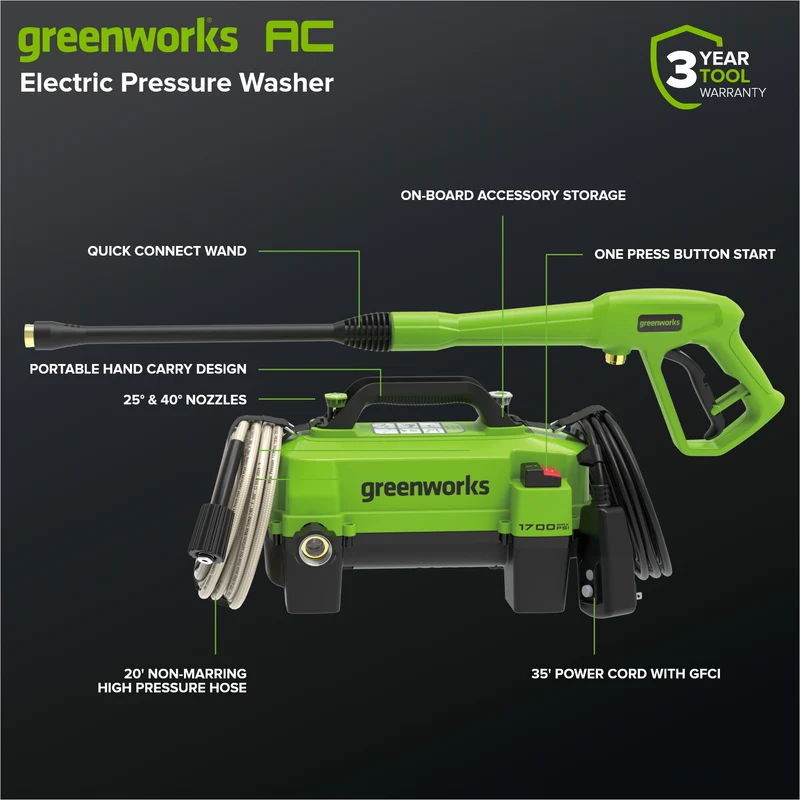 1700 PSI Ultra Compact 1.2 GPM Electric Pressure Washer