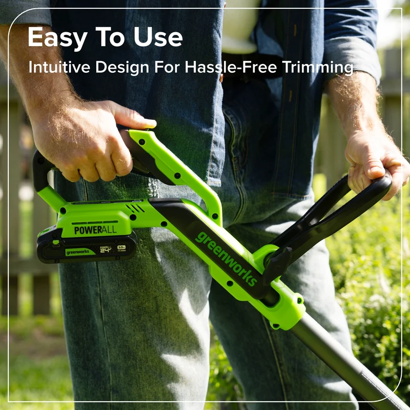 24V 12" Brushless Cordless Battery String Trimmer / Edger: (1) 3.0 Ah USB-C Battery, (1) 65W USB-C Charger, (1) 100W 3' Cable, (1) Plastic Blade Head, (10) Plastic Blades
