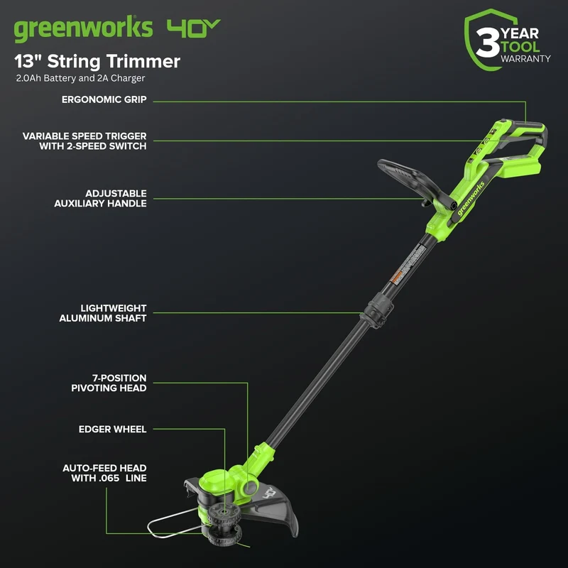 40V 13" Cordless Battery String Trimmer / Edger, 20PC Blades, (1)2.0 Ah Battery and (1)2A Charger