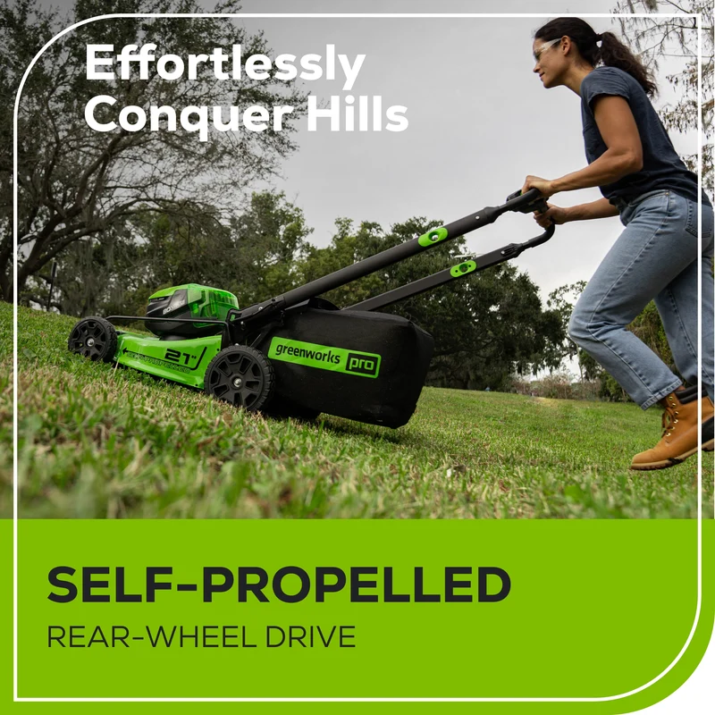 RENEWED 80V 21" Cordless Battery 4-in-1 Self-Propelled Lawn Mower: (1) 4.0 Ah, (1) 2.0 Ah Battery and Rapid Charger, LM2118S
