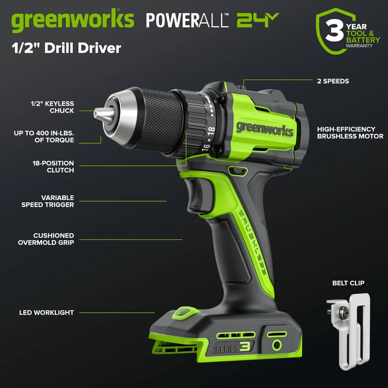 24V Cordless 400 in-lbs Drill/Driver Power Tool 4PC Combo Kit: (2) 2.0 Ah USB-C Batteries and 30W USB-C Fast Charger