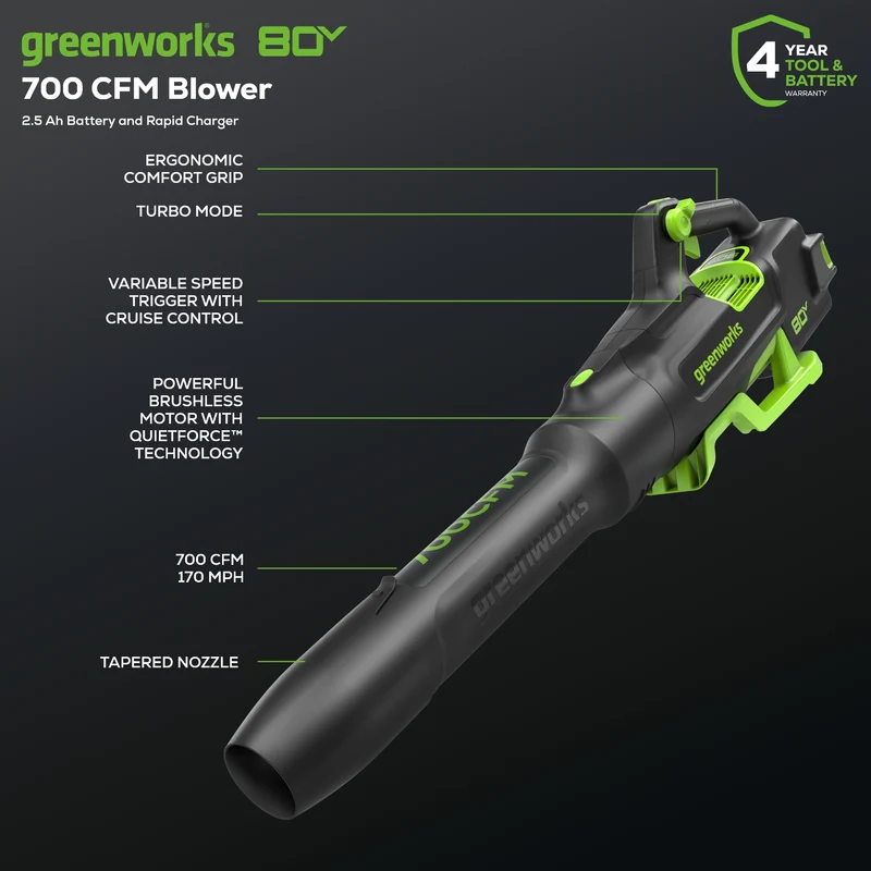 80V Cordless Brushless 16" String Trimmer and 700 CFM Blower Combo Kit: 2.5 Ah Battery and 4Amp Charger