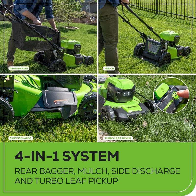 48V (24V x 2) 20" Cordless Battery Push Mower 4PC Combo Kit: (2) 4.0 Ah Batteries and Dual-Port Chargers