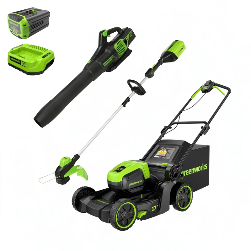 60V 17" Cordless Battery Push Lawn Mower 3PC Combo Kit: 4.0 Ah Battery and Charger
