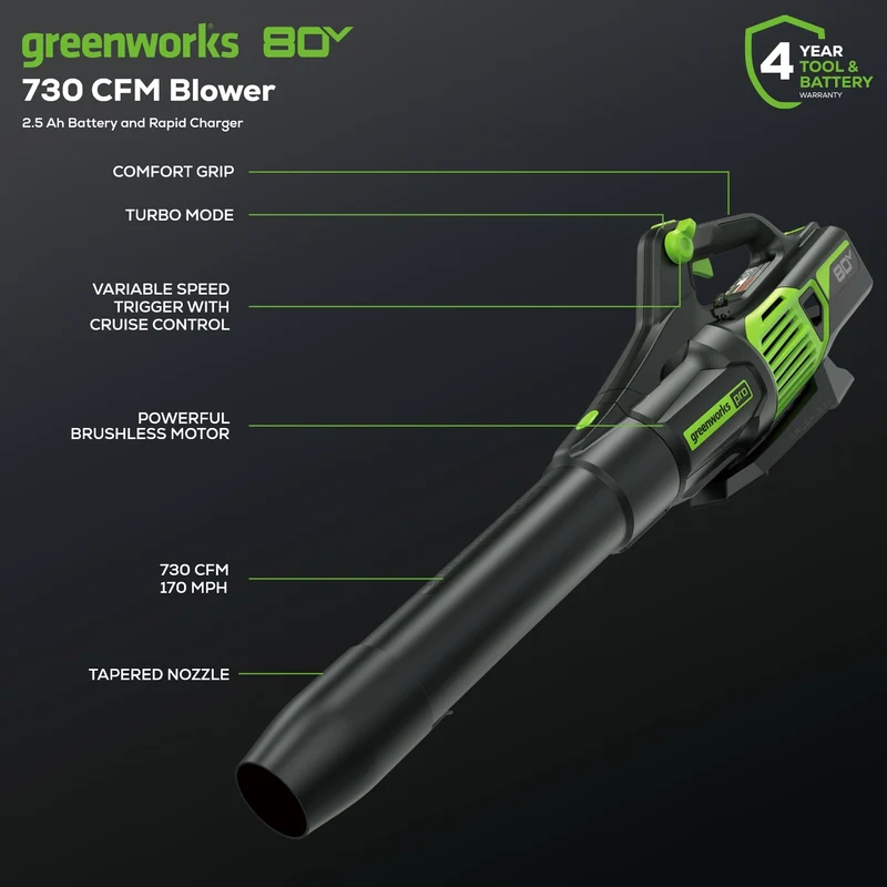 80V 25" Cordless Battery Dual Blade Self-Propelled Mower and 730 CFM Blower Combo Kit: (1) 4.0 Ah Battery and (1) Rapid Charger