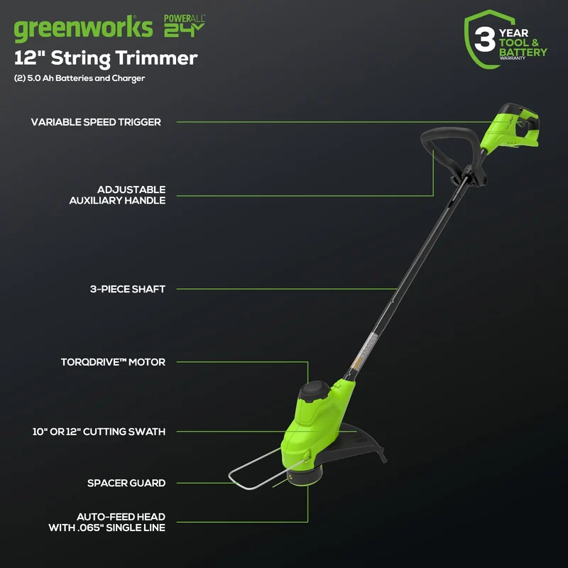 48V (24V x 2) 21" Cordless Battery Self-Propelled Mower, 12" String Trimmer and 320 CFM Blower Combo Kit: (2) 5.0Ah Batteries and Chargers