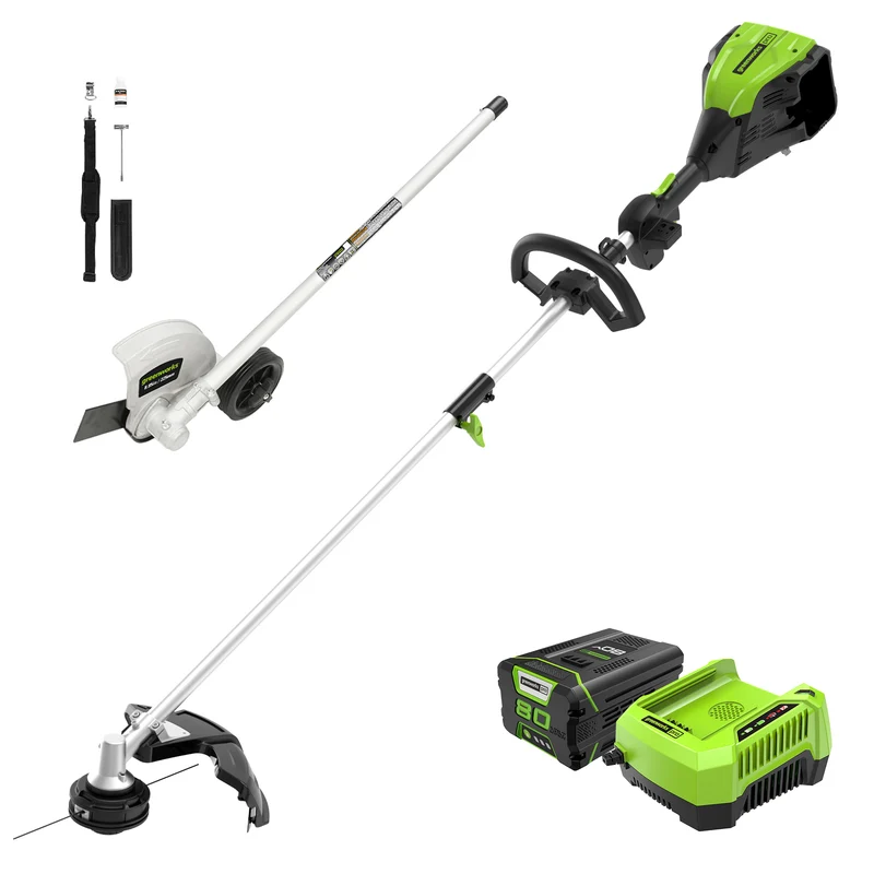 80V 16" Cordless Battery String Trimmer (Attachment Capable) and 8" Edger Attachment Combo Kit: 2.0 Ah Battery and Charger