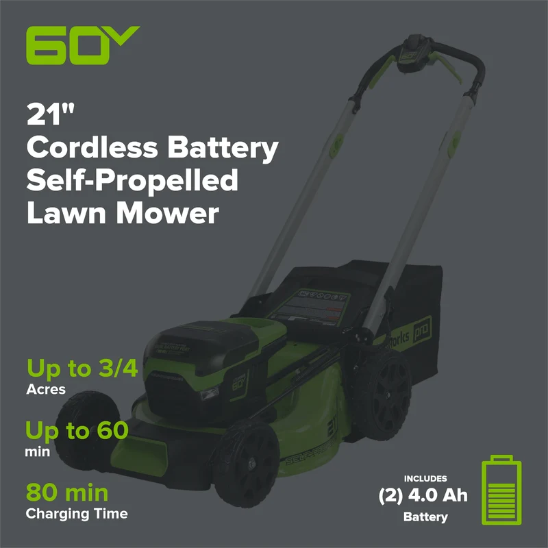 60V 21" Cordless Battery Self-Propelled Lawn Mower w/ Two (2) 4.0Ah Batteries & Dual Port Charger, LM2116S