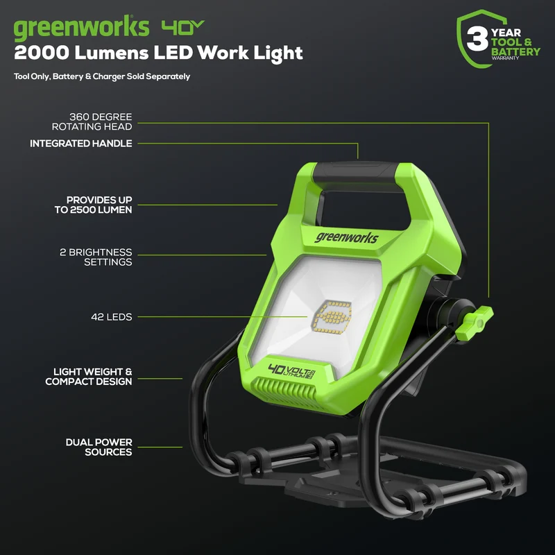40V AC/DC 2000 Lumen LED Work Light (Tool Only)