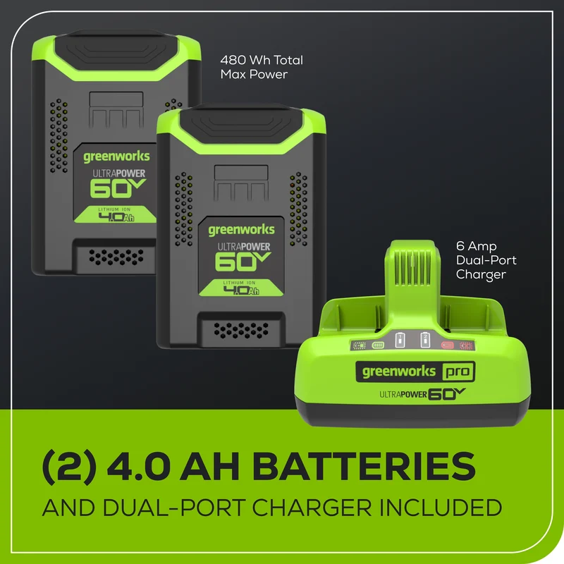 60V 25" Cordless Battery Dual Blade Self-Propelled Lawn Mower w/ Two (2) 4.0Ah Batteries & Dual-Port Charger, LM2516S