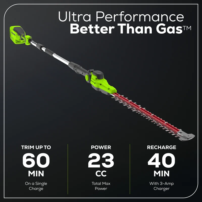 60V 20" 6-position Cordless Battery Pole Hedge w/ 2Ah Battery and 3A Charger