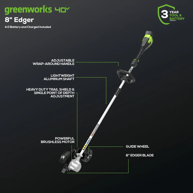 40V 8" Cordless Battery Edger and 12" String Trimmer Combo Kit w 4.0 Ah Battery and Charger