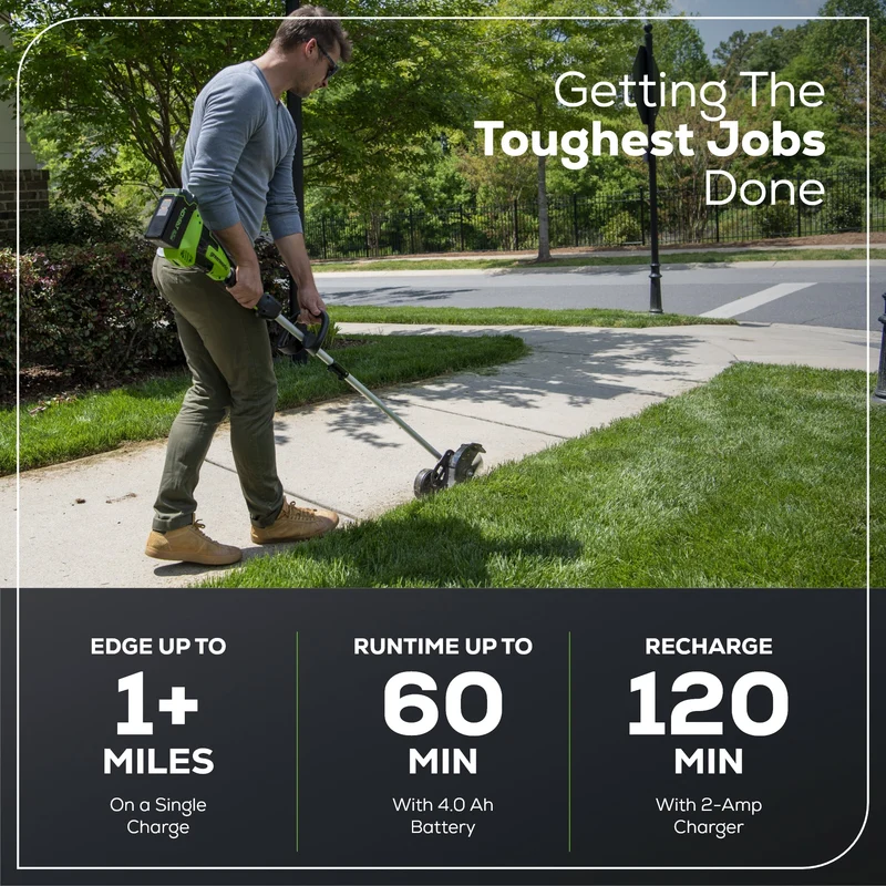 40V 8" Cordless Battery Edger and 12" String Trimmer Combo Kit w 4.0 Ah Battery and Charger