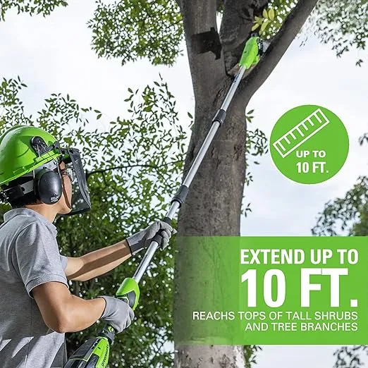 24V 10" Cordless Battery Polesaw and Pole Hedge Trimmer Combo Kit, 4Ah USB Battery and Charger
