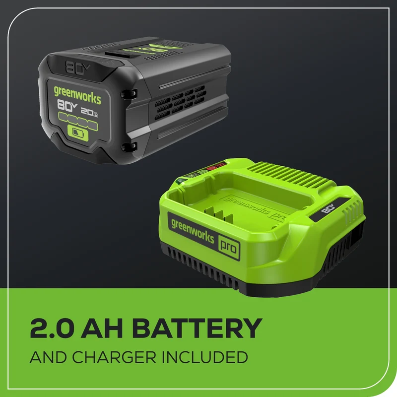80V 16" Cordless Brushless String Trimmer: 2.0 Ah Battery and 2Amp Charger