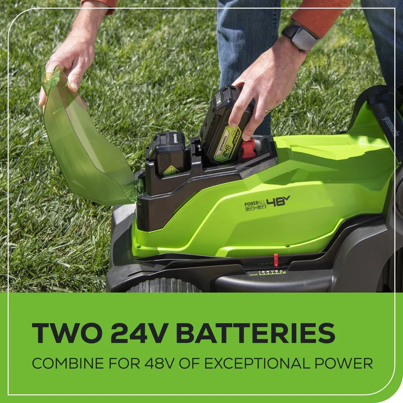 48V (24V x 2) 17" Cordless Battery Push Lawn Mower: (2) 4.0 Ah Batteries and Dual-Port Charger, LM1702