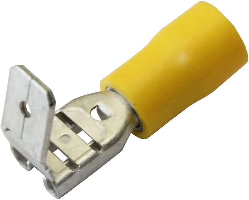 Gelbe Piggy Back 6.3 mm Flachstecker / Packung mit 100