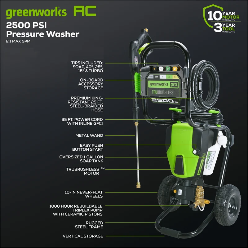 2500 PSI 2.1 GPM Cold Water Electric Pressure Washer
